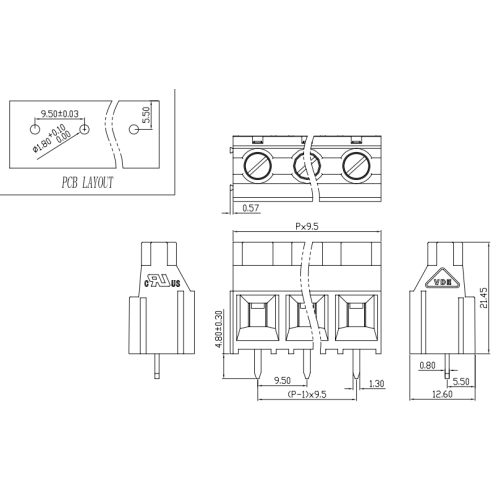 Se puede empalmar un bloqueo de terminal PCB tipo tornillo de tono de 9.5 mm